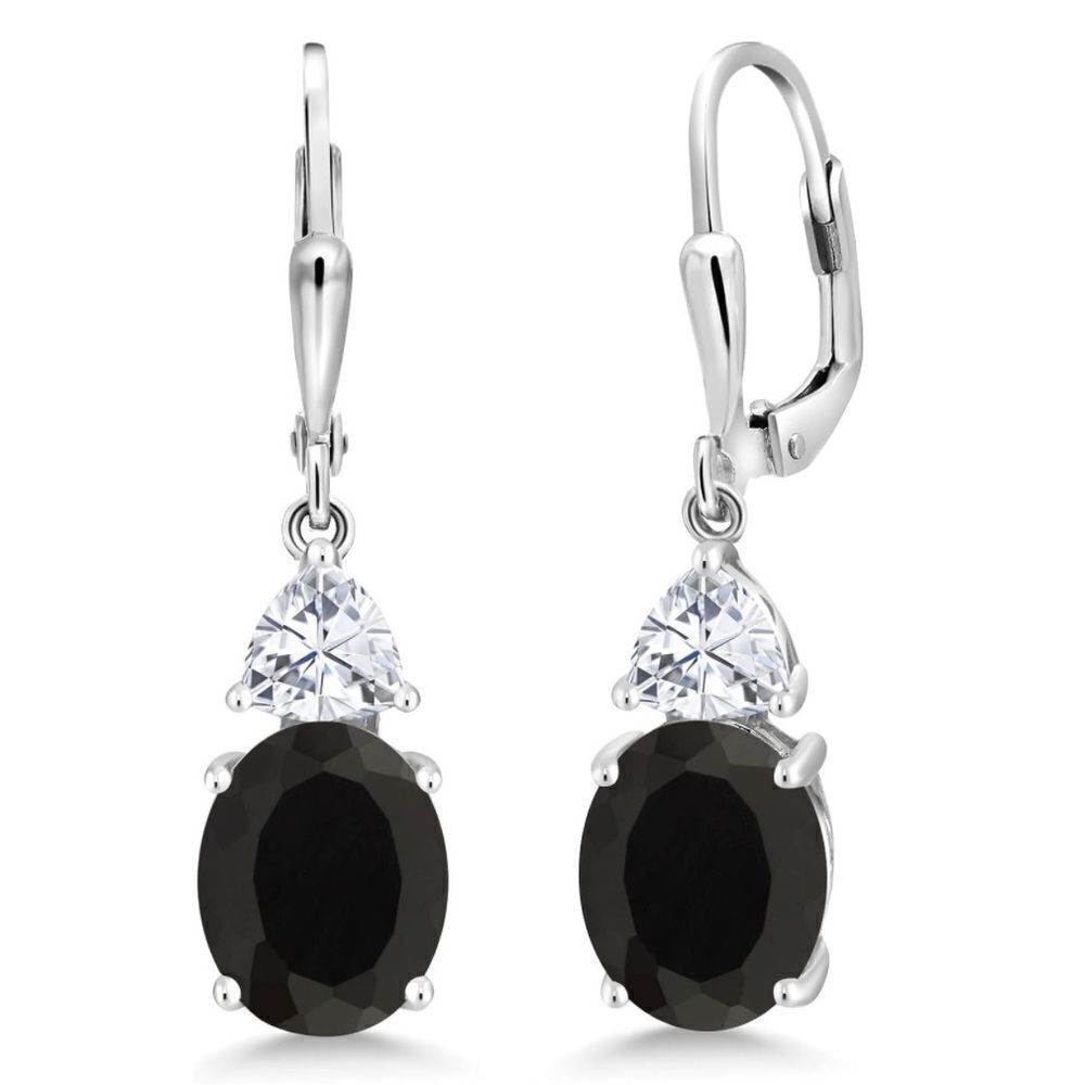925 Sterling Silver with 5.94Cttw Black Onyx and White Moissanite Drop Earrings